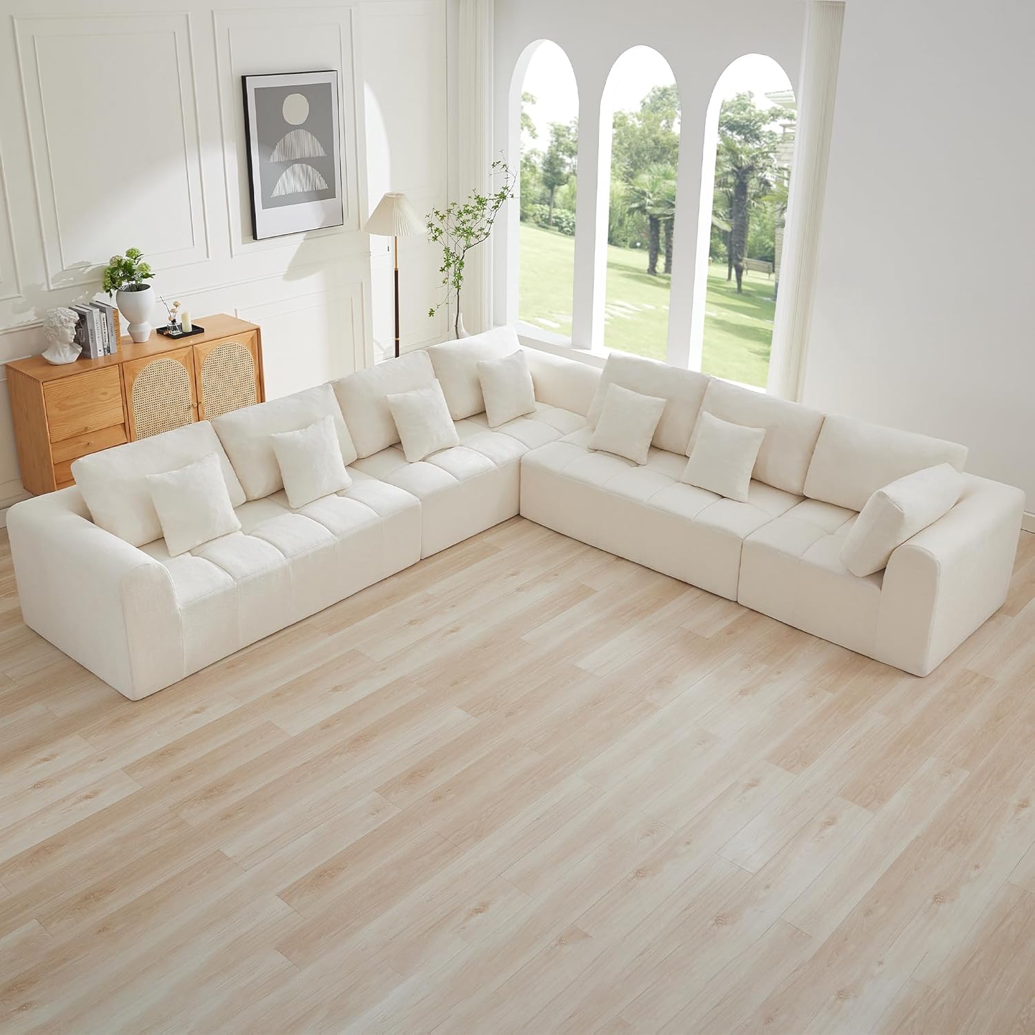 140''Modular Sectional Couches for Living Room, Cloud Boneless Compressed Sectional Sofa, Oversized U Shaped 9 Seater Upholstered Memory Foam Sofa, No Assembly, Chenille Beige