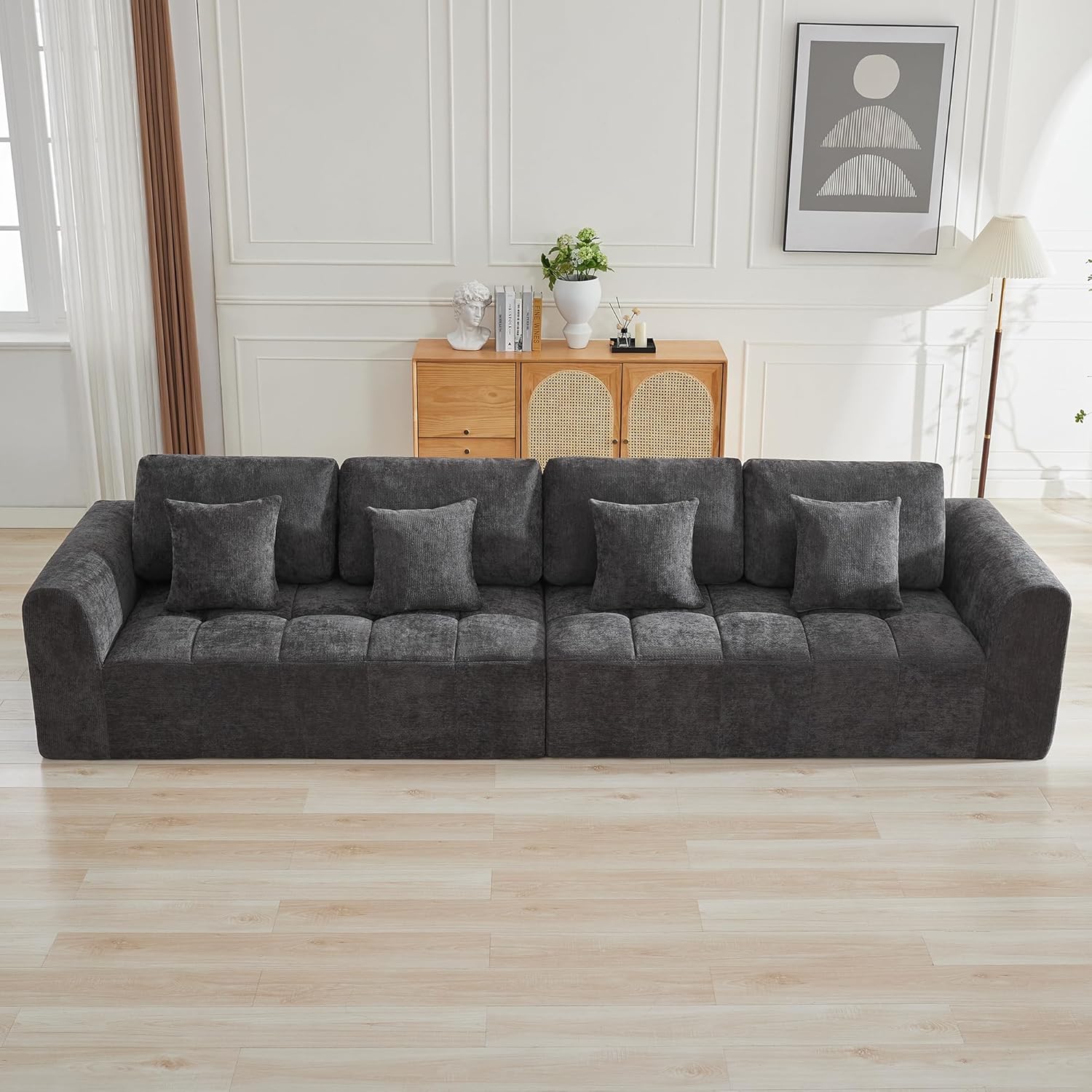 140''Modular Sectional Couches for Living Room, Cloud Boneless Compressed Sectional Sofa, Oversized U Shaped 9 Seater Upholstered Memory Foam Sofa, No Assembly, Chenille Beige