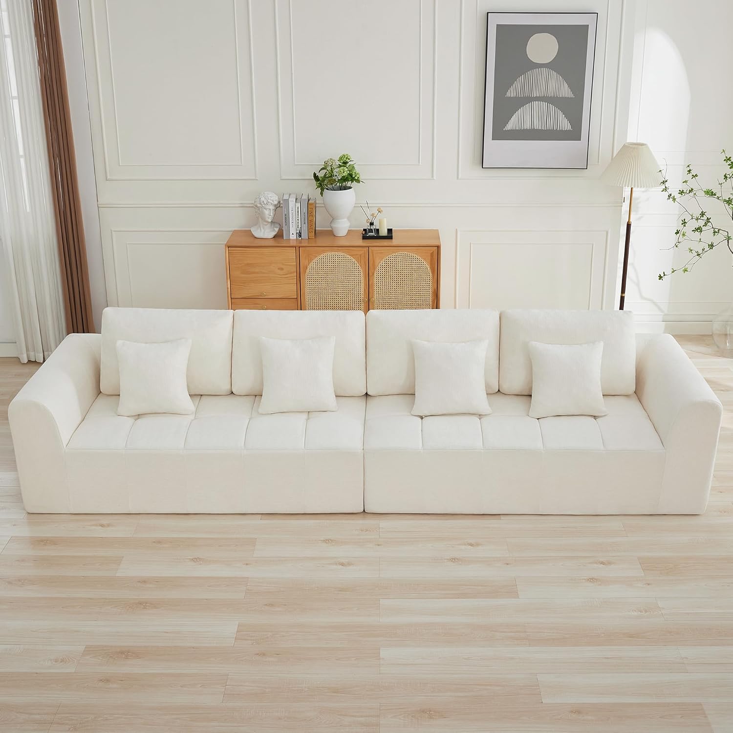 140''Modular Sectional Couches for Living Room, Cloud Boneless Compressed Sectional Sofa, Oversized U Shaped 9 Seater Upholstered Memory Foam Sofa, No Assembly, Chenille Beige