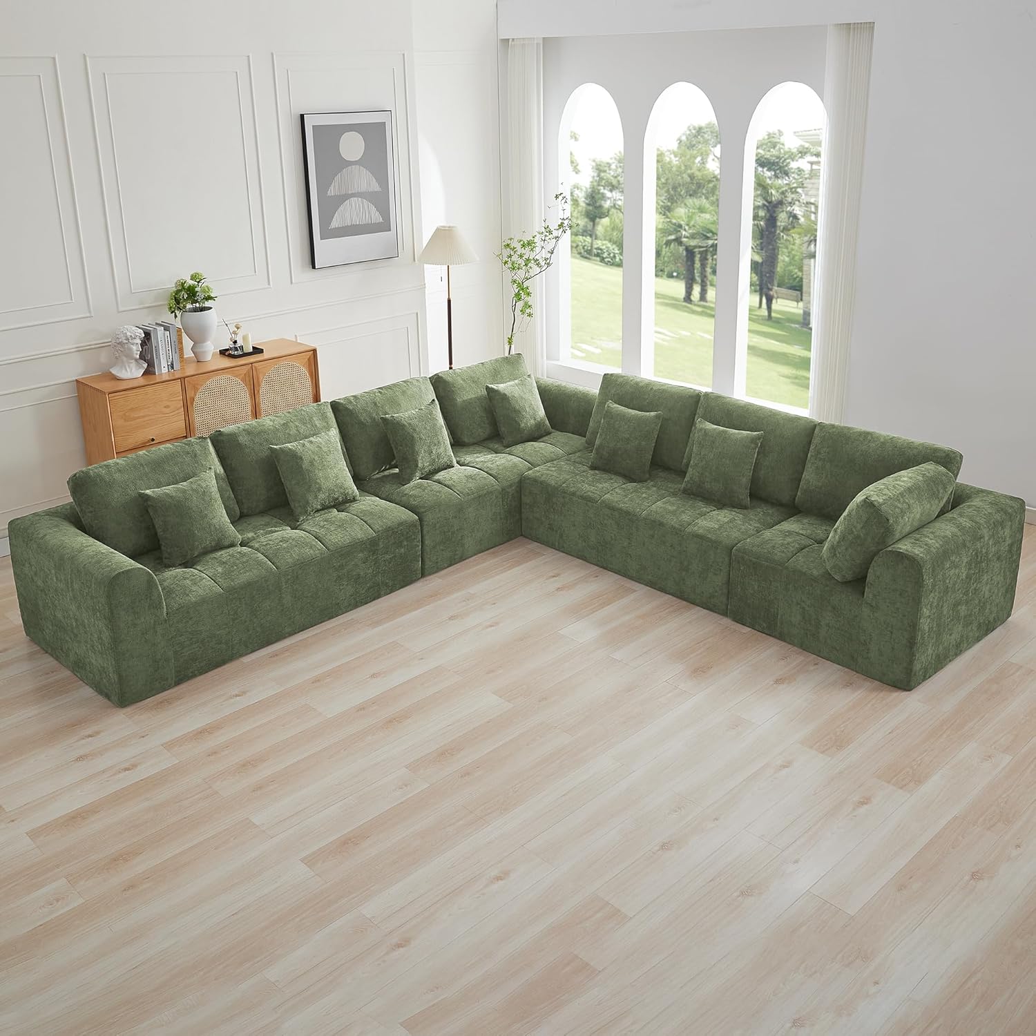 140''Modular Sectional Couches for Living Room, Cloud Boneless Compressed Sectional Sofa, Oversized U Shaped 9 Seater Upholstered Memory Foam Sofa, No Assembly, Chenille Beige