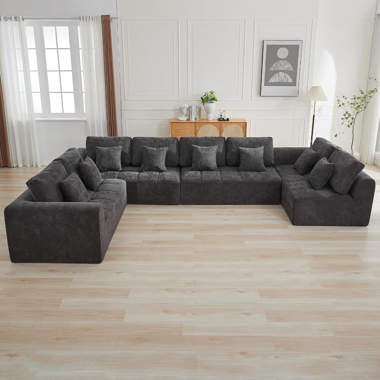 140''Modular Sectional Couches for Living Room, Cloud Boneless Compressed Sectional Sofa, Oversized U Shaped 9 Seater Upholstered Memory Foam Sofa, No Assembly, Chenille Beige