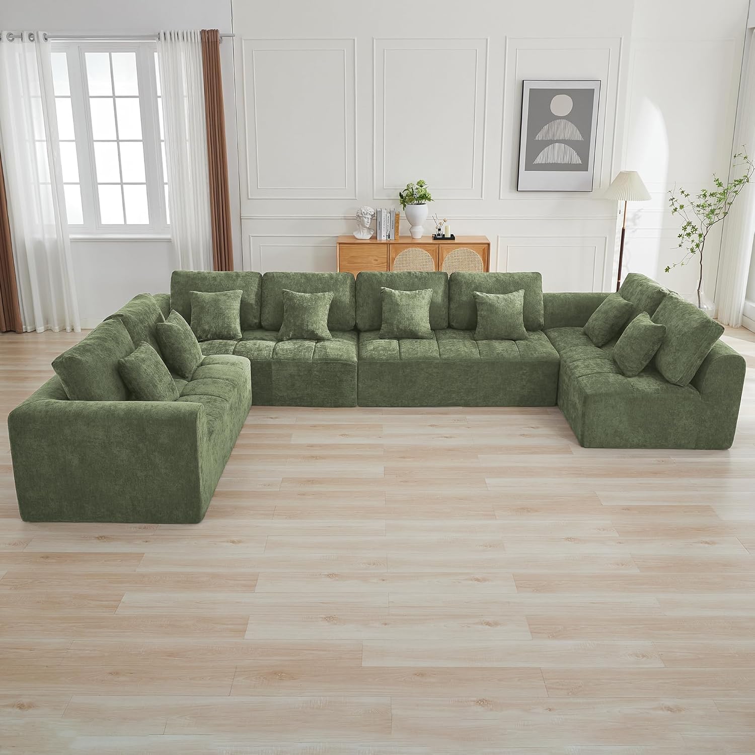 140''Modular Sectional Couches for Living Room, Cloud Boneless Compressed Sectional Sofa, Oversized U Shaped 9 Seater Upholstered Memory Foam Sofa, No Assembly, Chenille Beige