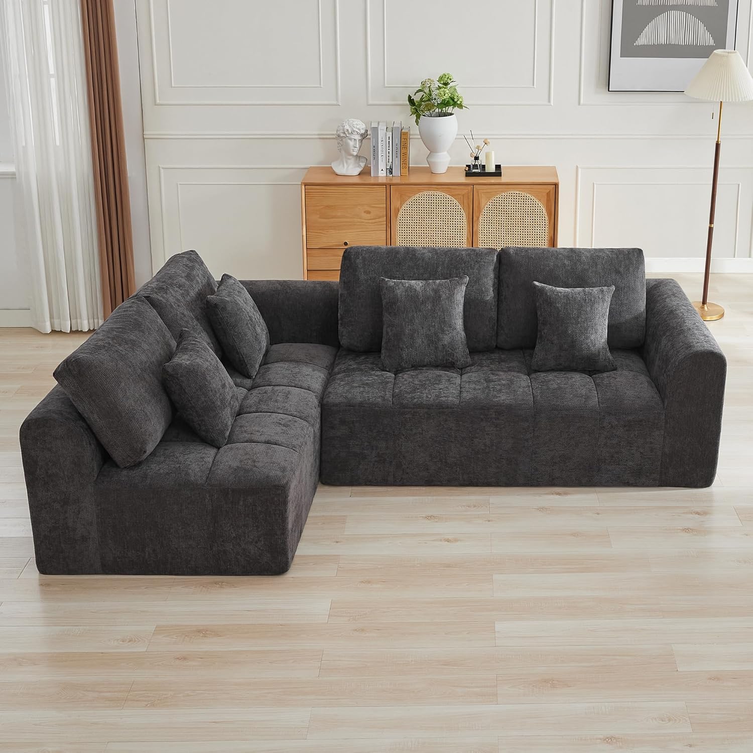 140''Modular Sectional Couches for Living Room, Cloud Boneless Compressed Sectional Sofa, Oversized U Shaped 9 Seater Upholstered Memory Foam Sofa, No Assembly, Chenille Beige