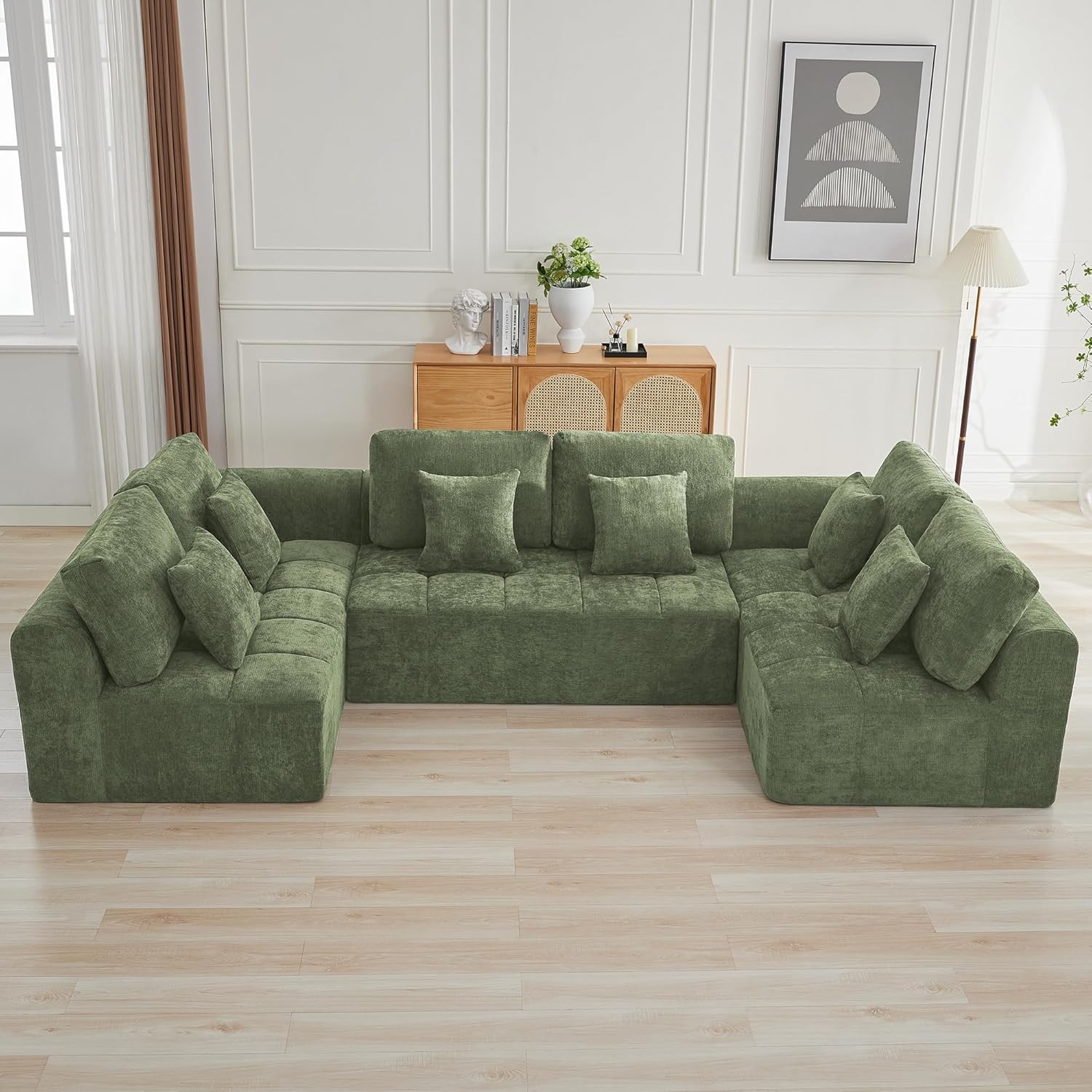 140''Modular Sectional Couches for Living Room, Cloud Boneless Compressed Sectional Sofa, Oversized U Shaped 9 Seater Upholstered Memory Foam Sofa, No Assembly, Chenille Beige
