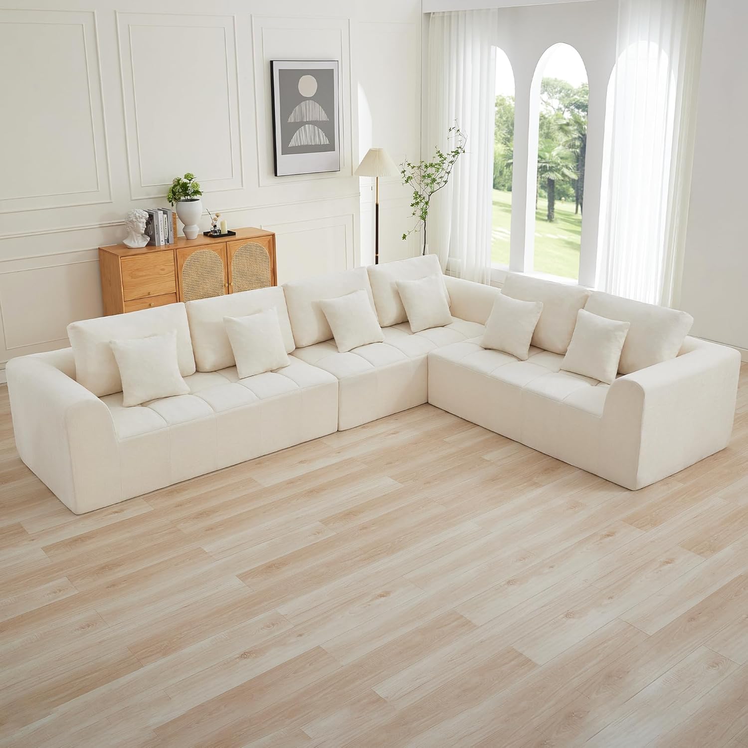140''Modular Sectional Couches for Living Room, Cloud Boneless Compressed Sectional Sofa, Oversized U Shaped 9 Seater Upholstered Memory Foam Sofa, No Assembly, Chenille Beige