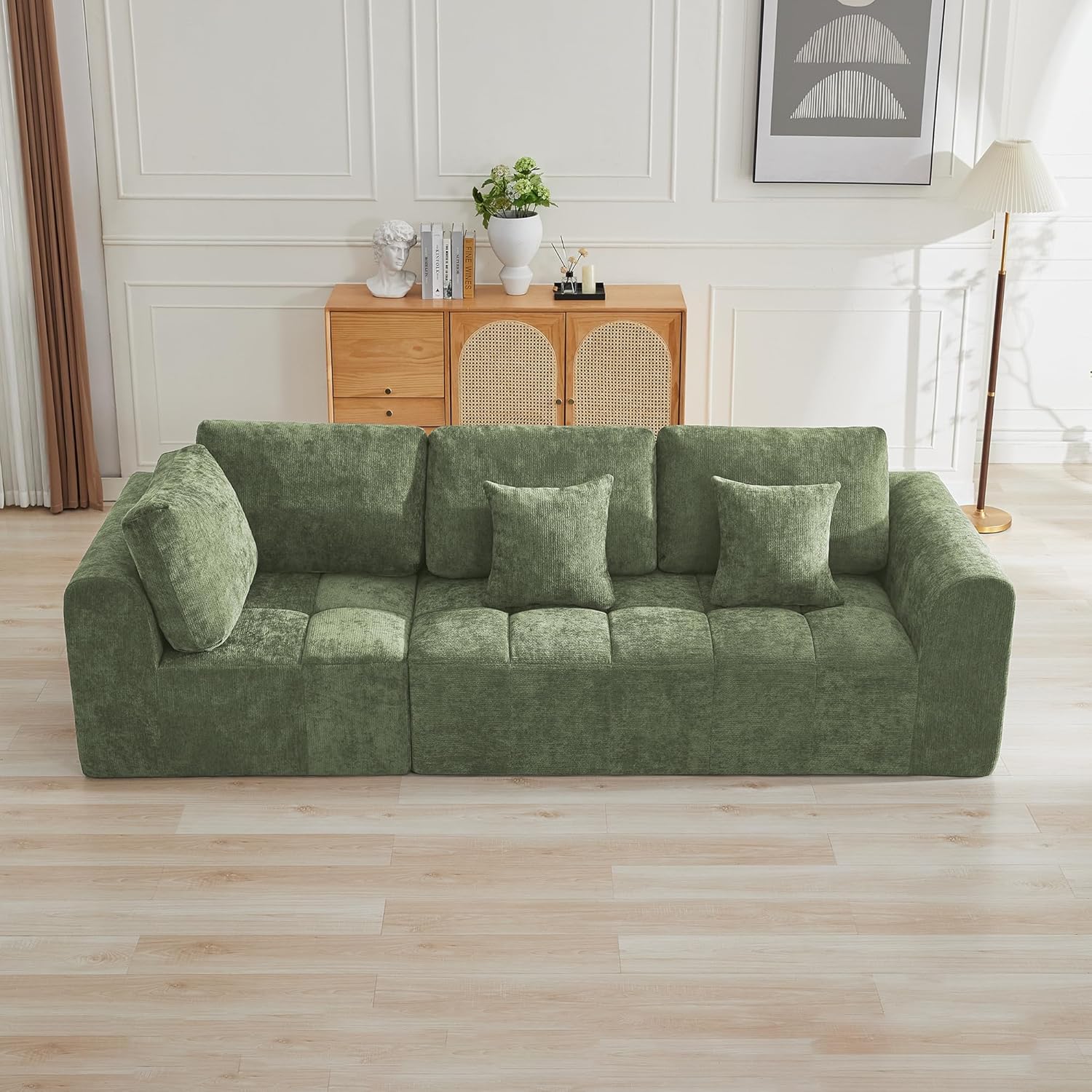 140''Modular Sectional Couches for Living Room, Cloud Boneless Compressed Sectional Sofa, Oversized U Shaped 9 Seater Upholstered Memory Foam Sofa, No Assembly, Chenille Beige
