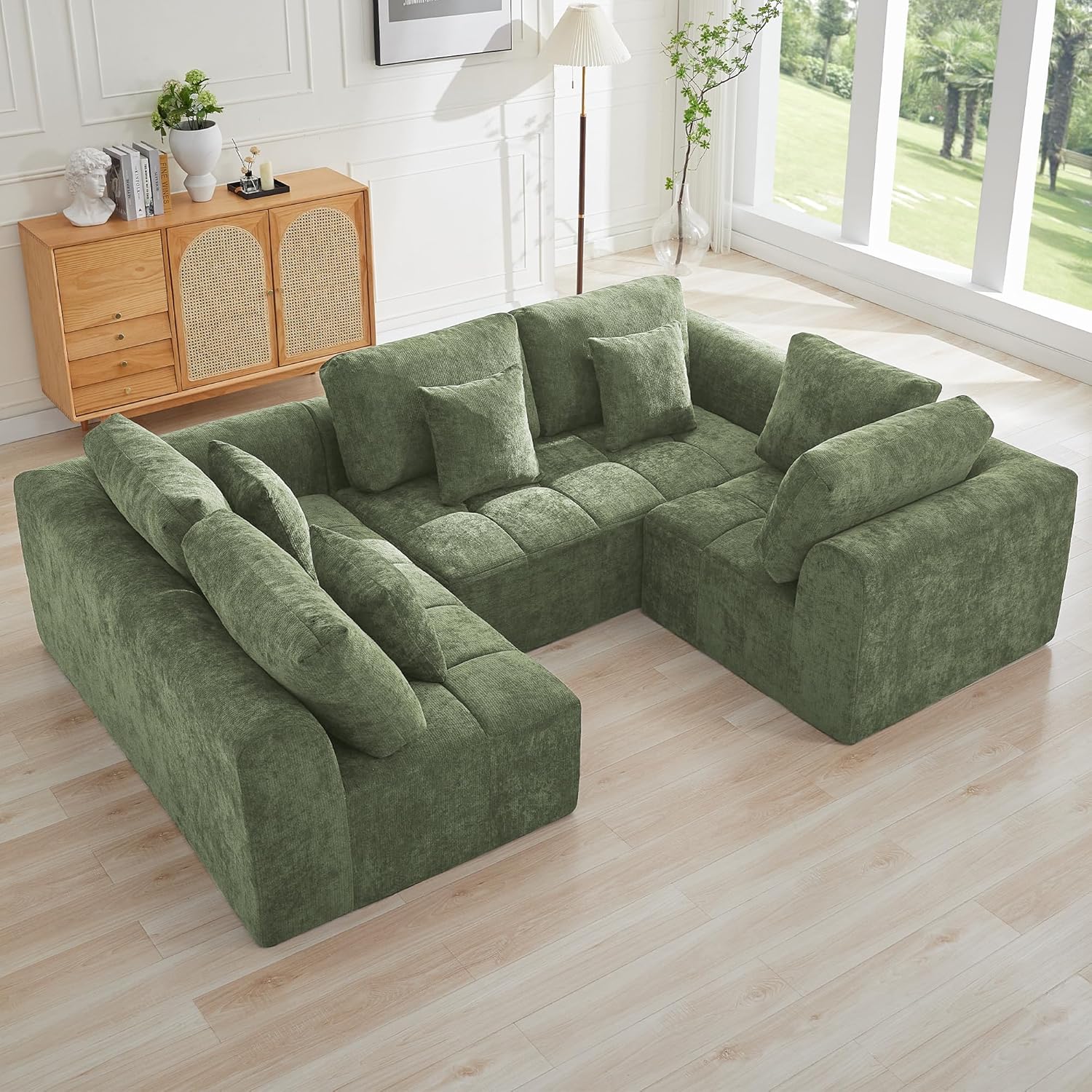 140''Modular Sectional Couches for Living Room, Cloud Boneless Compressed Sectional Sofa, Oversized U Shaped 9 Seater Upholstered Memory Foam Sofa, No Assembly, Chenille Beige
